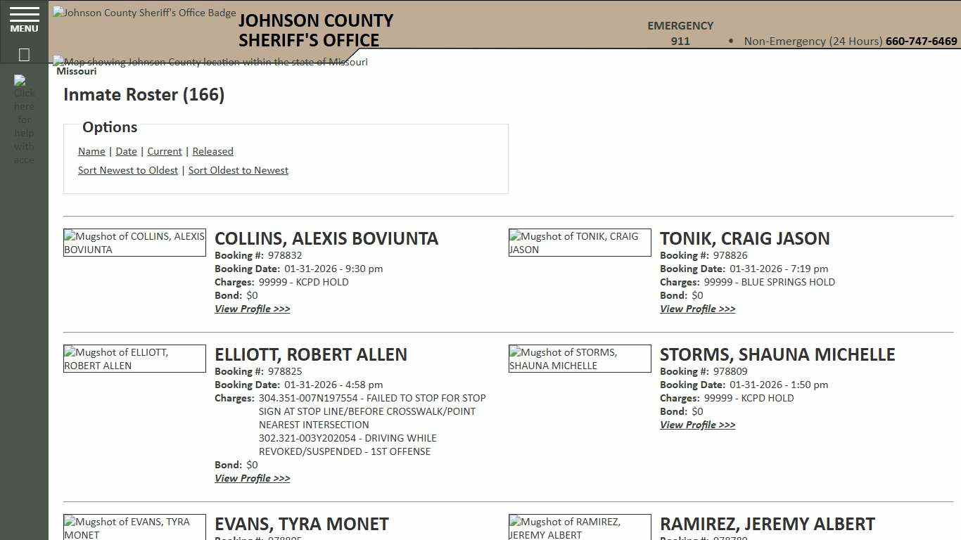 Inmate Roster - Current Inmates Booking Date Descending - Johnson County Sheriff MO